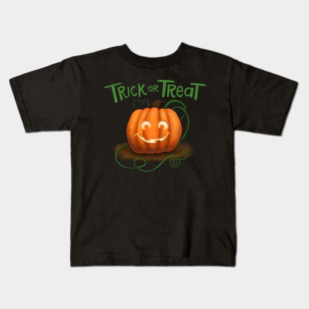 Halloween Trick or Treat Jack-o-Lantern Green Kids T-Shirt by 513KellySt